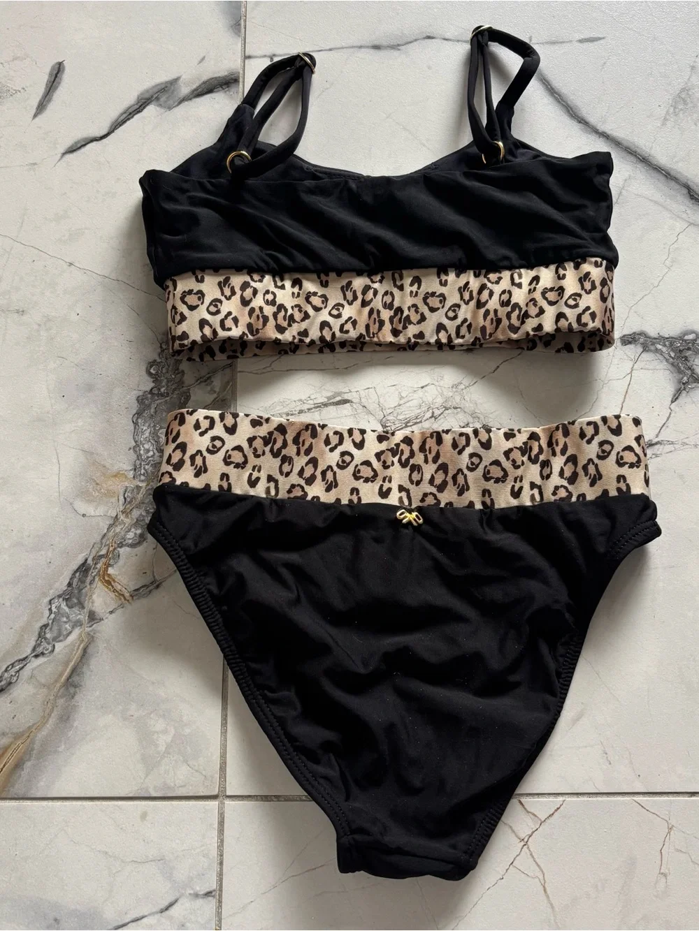 PQ Swim Black Bikini with Leopard Print Trim